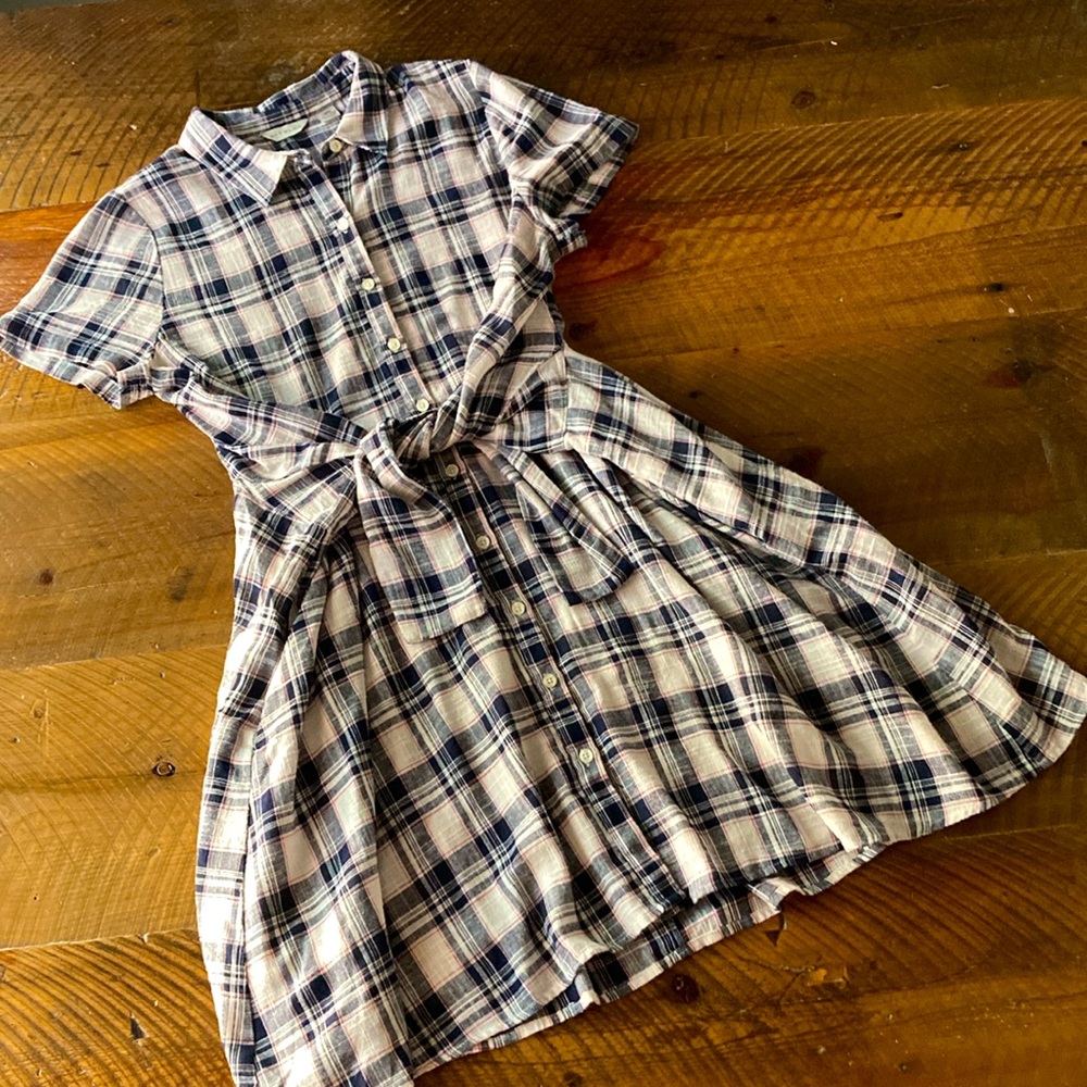 ANTHROPOLOGIE 11•1 TYLHO Fit & Flare Plaid Button Front Shirt Dress, size Large